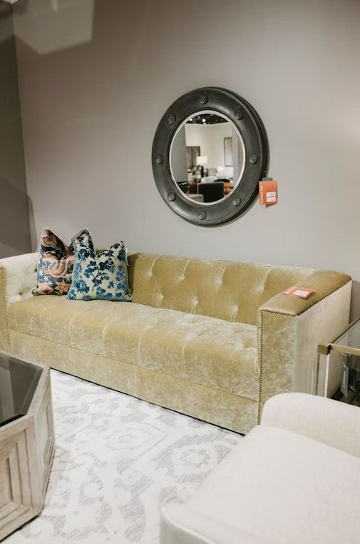 Cement Sofa with Nailhead Trim