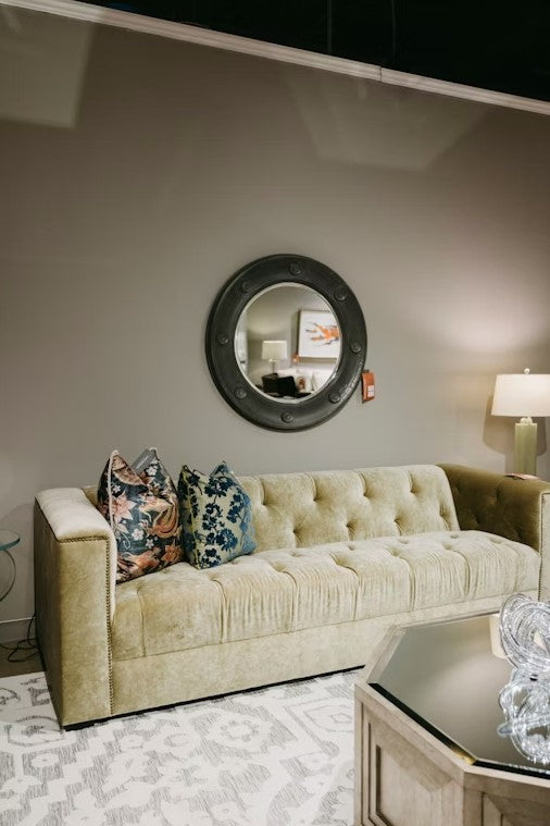 Cement Sofa with Nailhead Trim