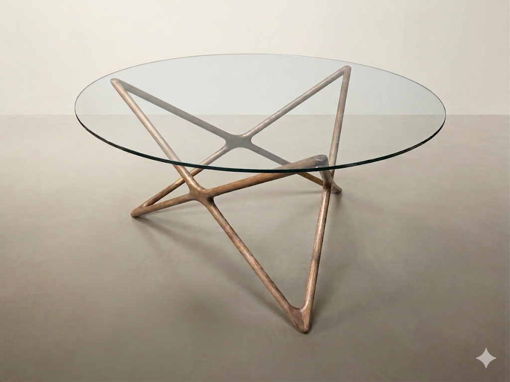 Round Glass Dining Table with Star Base