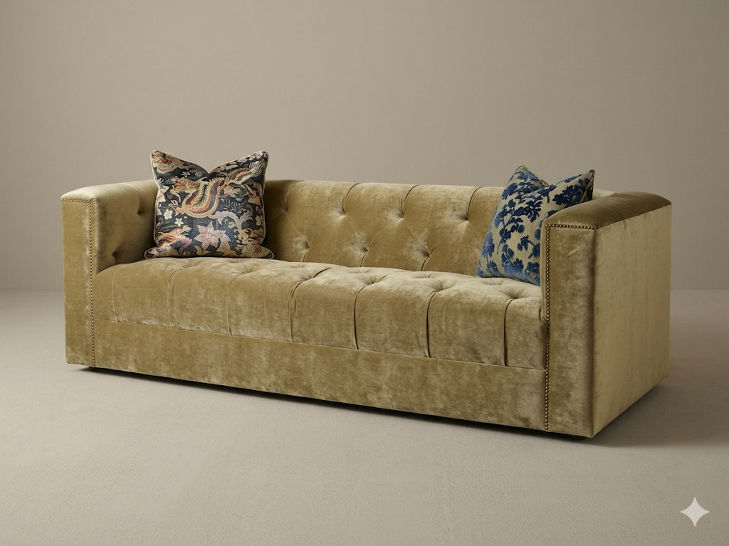 Tufted Velvet Sofa with Nailhead Trim