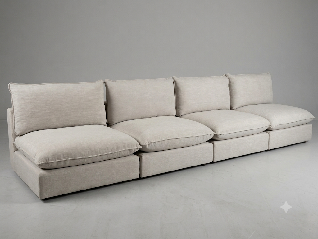 Max 4 Seat Armless Sofa Sectional in Fabric Daly Linen